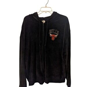 NBA Chicago Bulls Velour Zip Up Hoodie‎ Black XXL Embroidered Logo